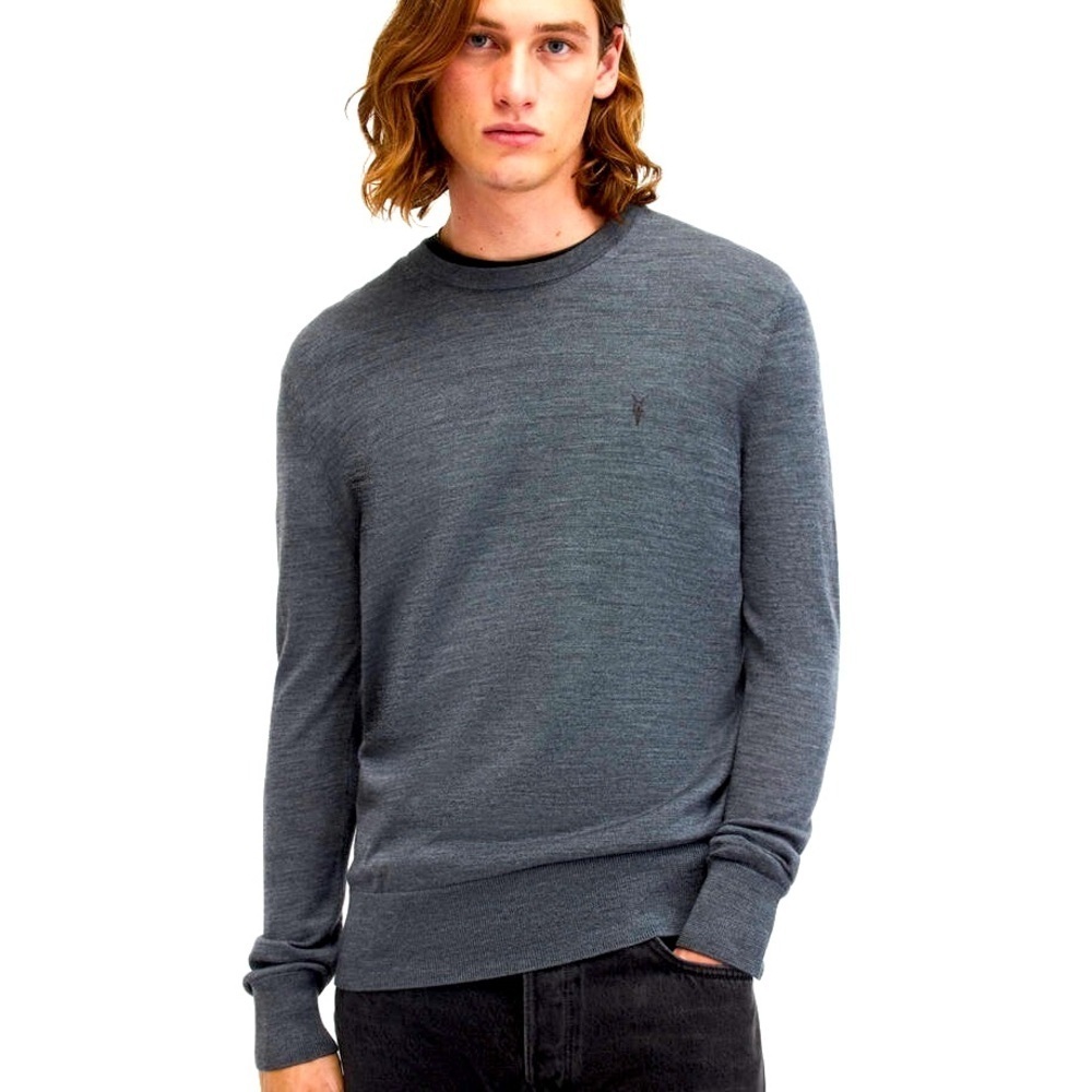 All Saints Mode Merino Crew Neck Ramskull Sweater Smith Blue Size Small